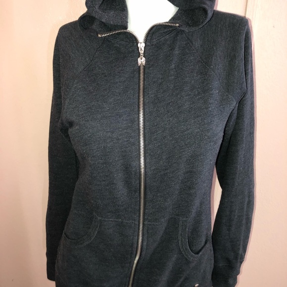 Victoria Secret charcoal grey hoodie with gold sequin bling angel wings - Picture 2 of 11